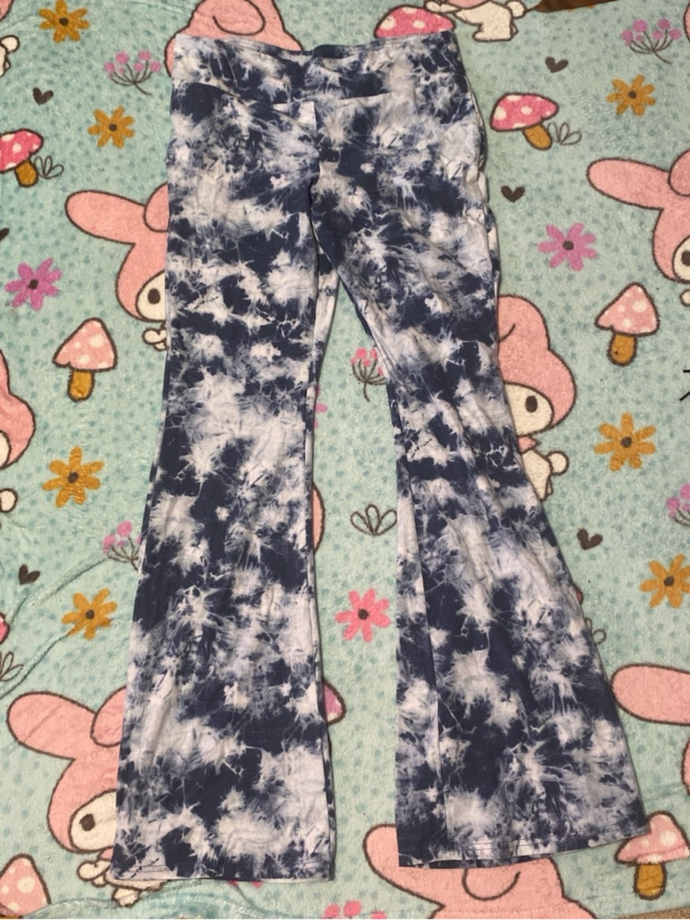 No Boundaries Navy and White Tie-Dye Flare Leggings